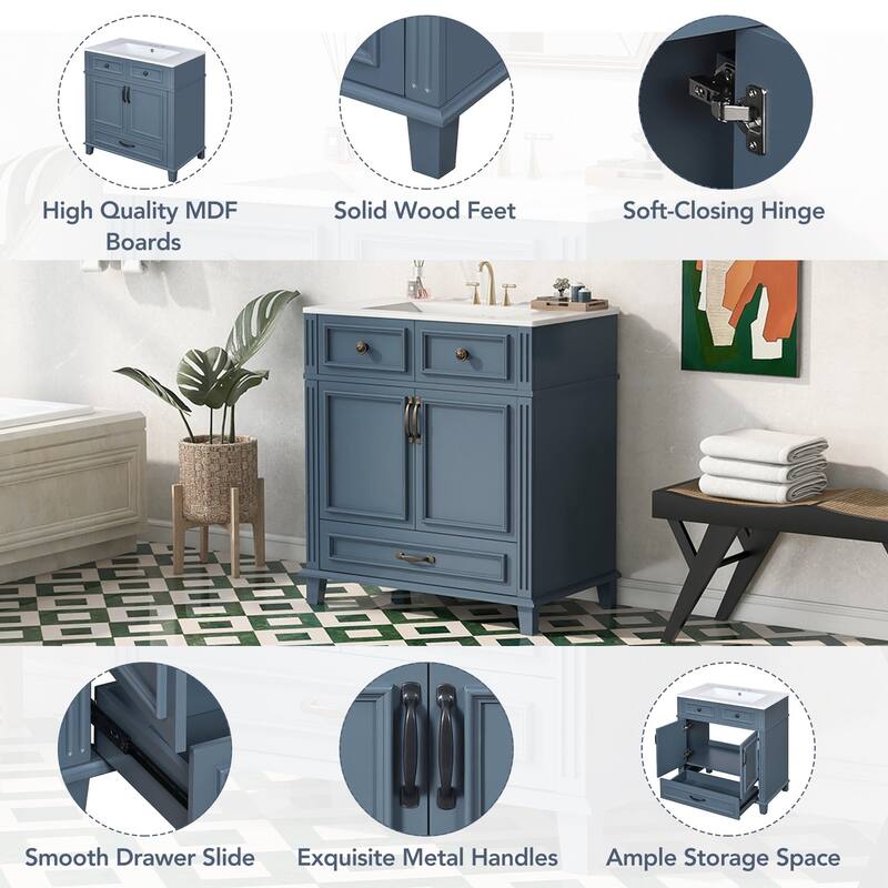 30'' Bathroom Vanity Cabinet Set with Sink Combo and Drawer & Cabient
