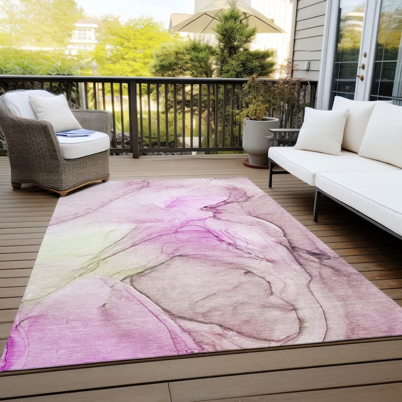 Gaz Modern Art-Inspired Weather Resistant Classic Meets Modern Outdoor Rug