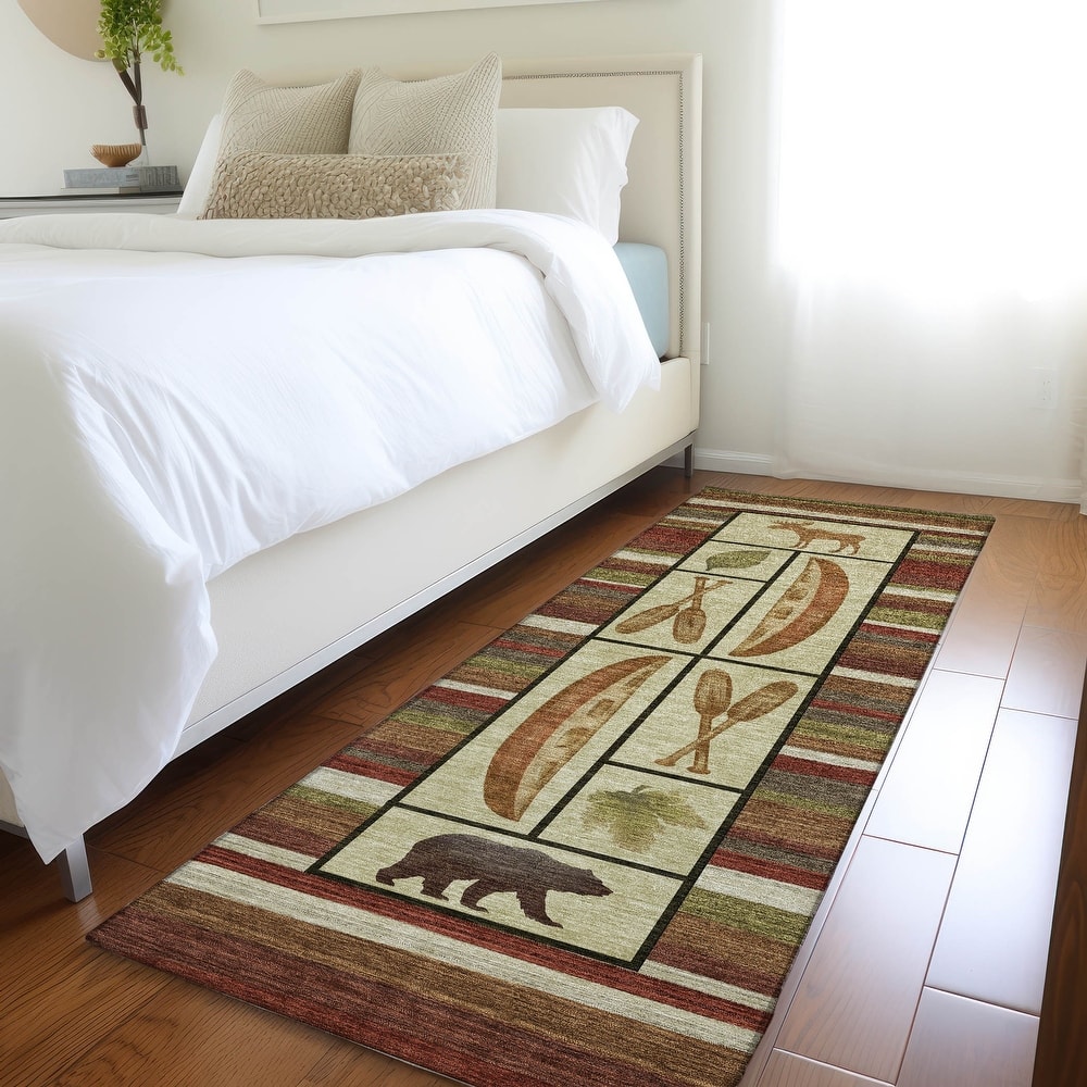 Premium Washable Super Soft Canoe Moose Bear Cabin Mayfield Rug