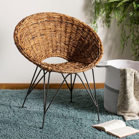 SAFAVIEH Sierra Rattan Accent Chair -Natural / Dark Steel - 31.9" x 28" x 24"