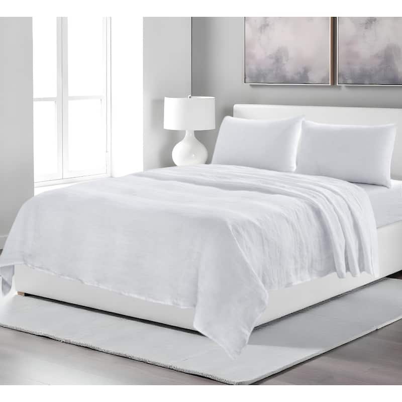 HomeRoots Four Piece White Linen King Sheet Set