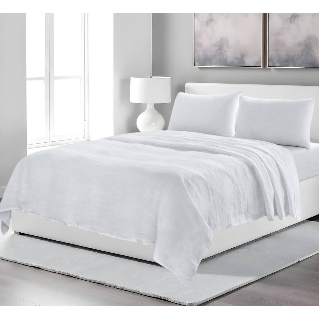HomeRoots Four Piece White Linen King Sheet Set