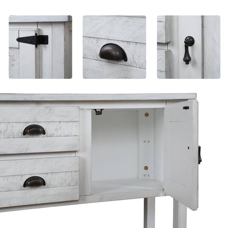 Solid Wood Sideboard Console Table with Drawers Cabinets and Bottom Shelf