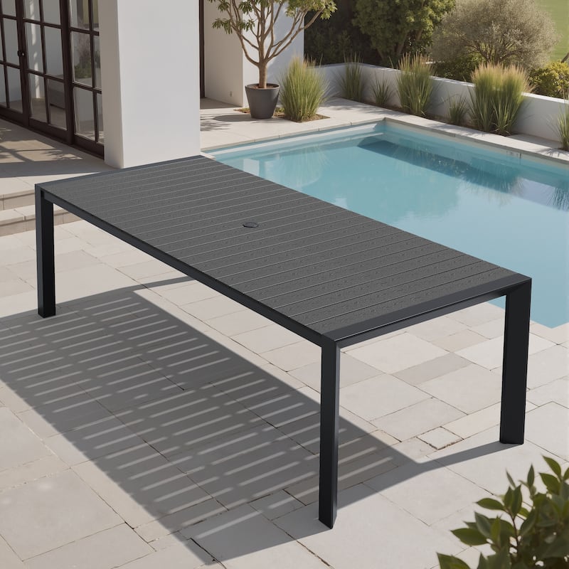 Outdoor All-Weather Aluminum Patio Rectangular Dining Table with Umbrella Hole