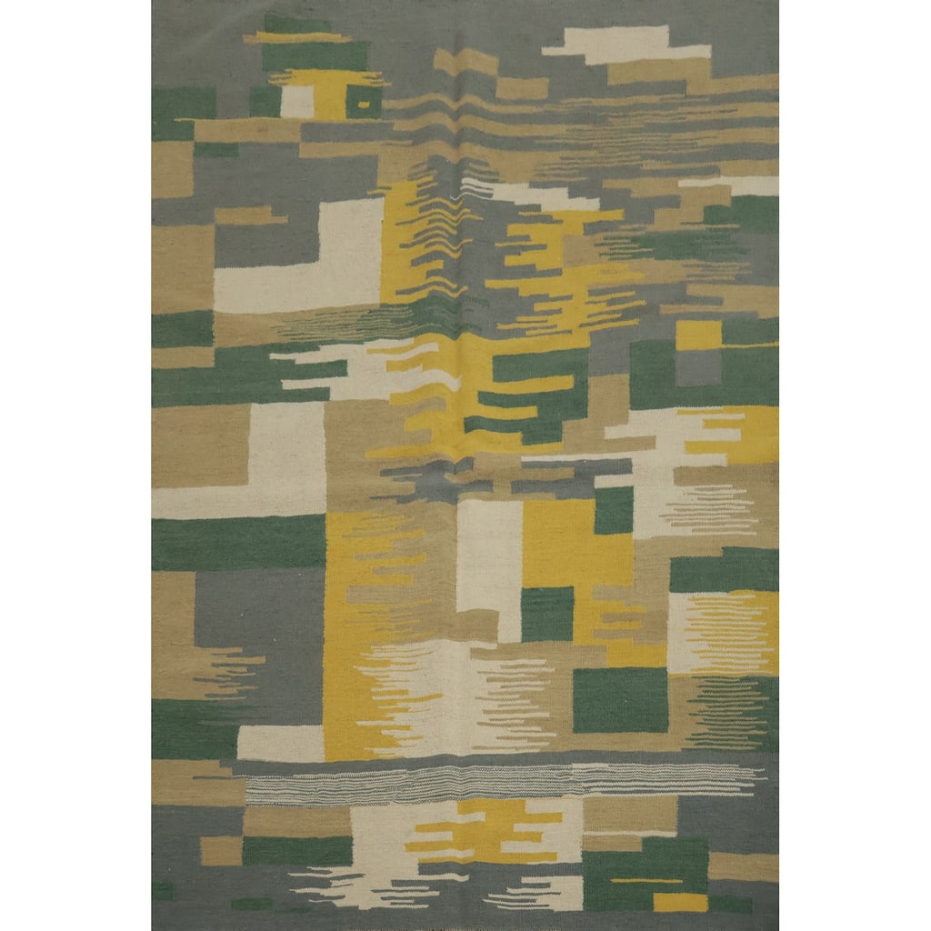 Hand Woven Oriental 100% Wool Carpet Southwestern Modern Multi-Colored Kilim Area Rug - 6' 7'' X 5' 3''