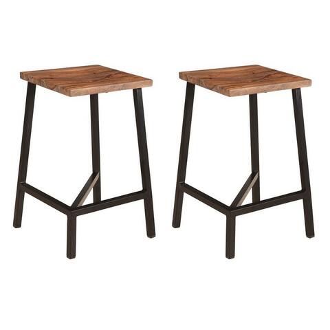 Somette Hill Crest 24" Solid Wood and Iron Counter Height Barstools, Set of 2