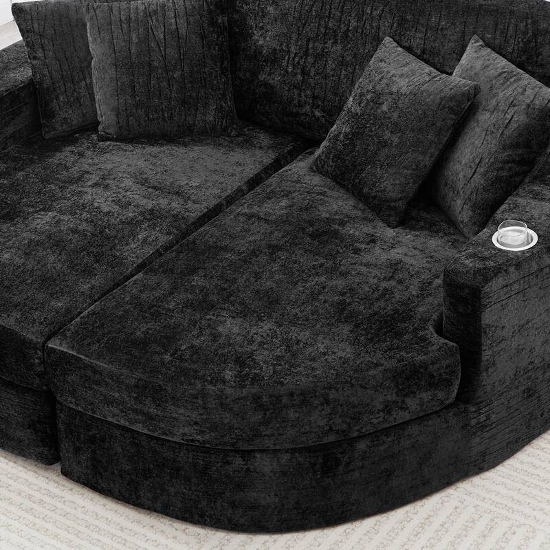Roomfitters Curved Chaise Lounge Sofa 80" Upholstered Sofa Bed with Cup Holders, Modern Oversized Comfy Couch for Living Room
