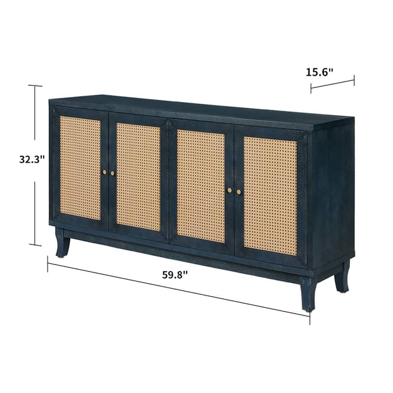 Handcrafted Rattan Sideboard Buffet Cabinet with Adjustable Shelves for Living Room Storage Solutions