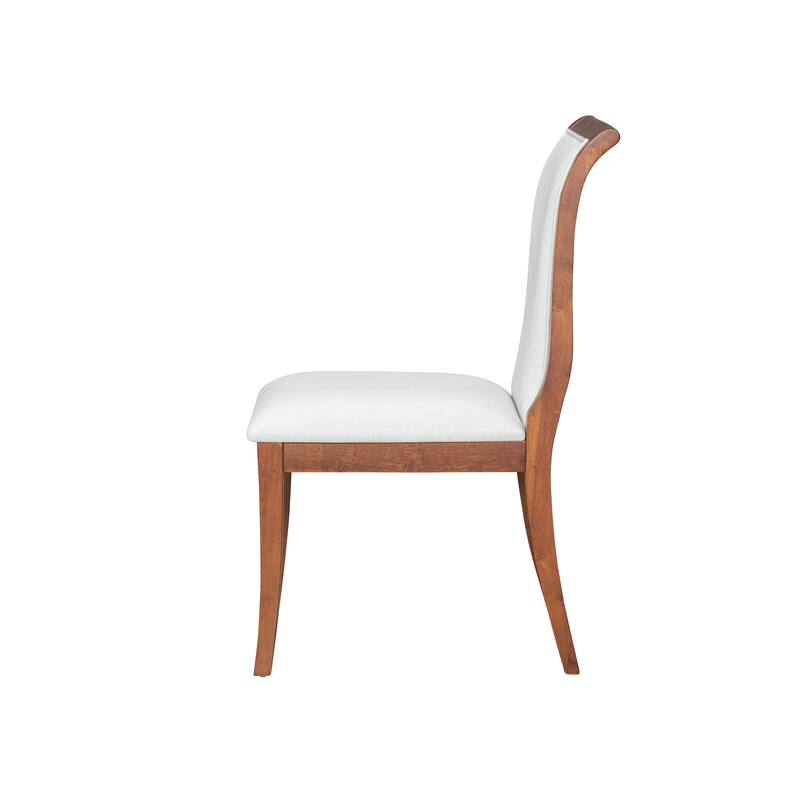 Oak Gray Finish Upholstered Dining Chairs Set of 2 - Traditional Elegant Fabric Side Chairs with Curved Lines