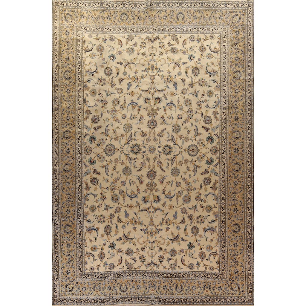 Floral Kashan Large Persian Vintage Rug Hand-Knotted Wool Carpet - 11'4"x 15'8"