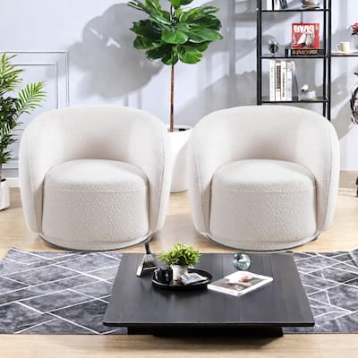 Boucle Fabric Swivel Accent Chairs (Set of 2) with Solid Wood Frames, 360° Swivel Base, and High-Density Foam Cushions