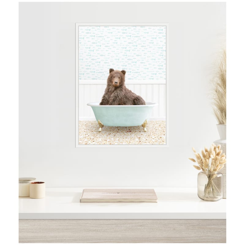 Kate and Laurel Sylvie Bear in Little Fish Bathtub Framed Canvas by Amy Peterson