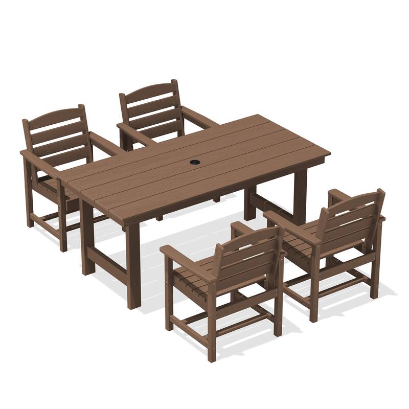 5-Piece HDPE Outdoor Dining Table Sets with Umbrella Hole - 1-Table 4-Chairs