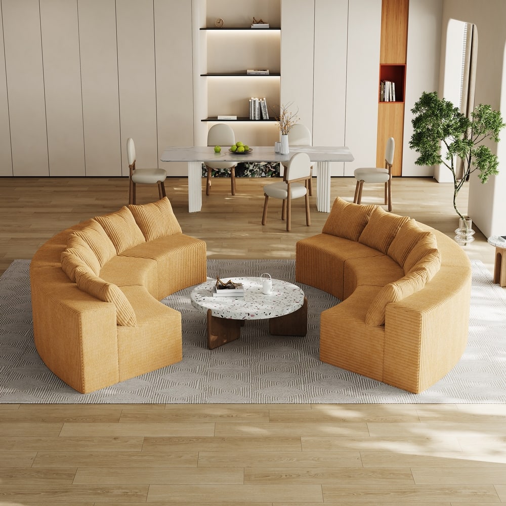 Oversized Curved Sectional Sofa Semi Circula Modular Couch Corduroy Upholstered Single Sofa Set of 6 - Free Collocation