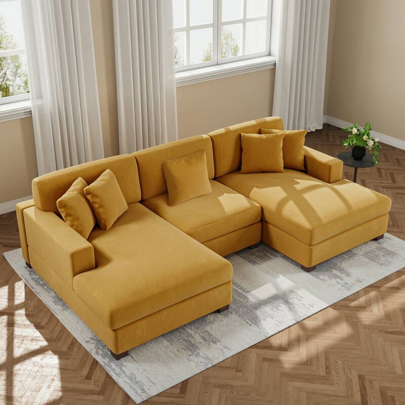 Upholstered Oversized Modular Sectional Sofa Set Corduroy Sleeper Sofa With Chaise
