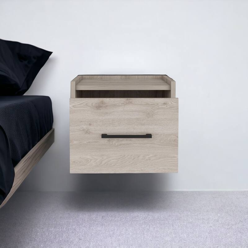 HomeRoots 10" Gray One Drawer Faux Wood Floating Nightstand - Gray