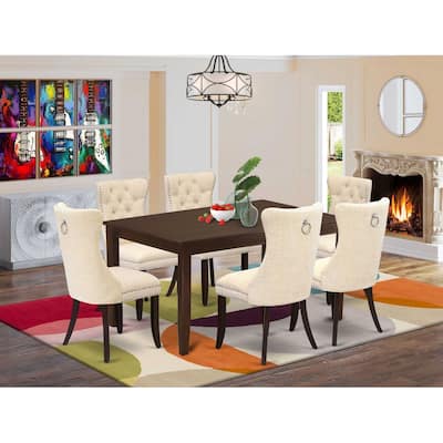 5-Piece Mahogany Finish Solid Wood Top-Rectangular Upholstered Dining Room Set-Seats 4