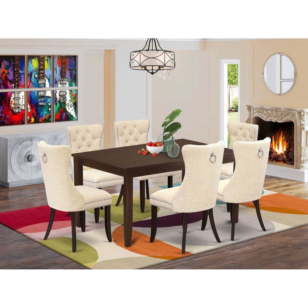5-Piece Mahogany Finish Solid Wood Top-Rectangular Upholstered Dining Room Set-Seats 4