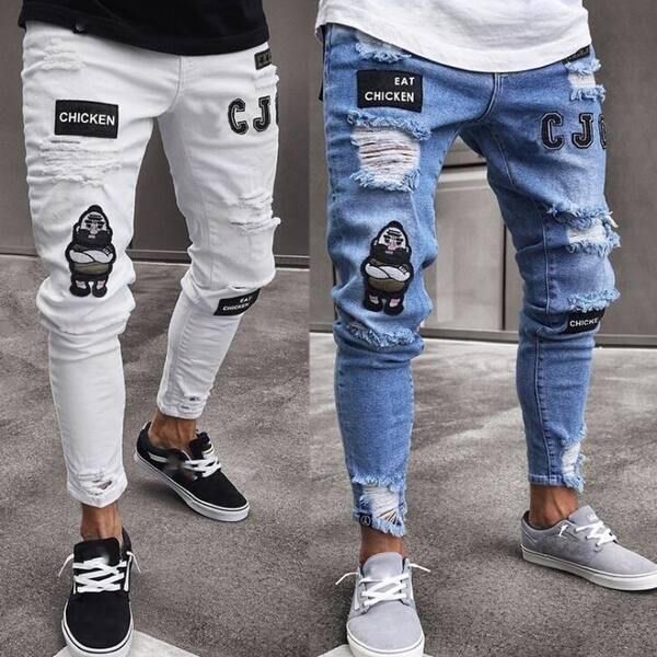 Shop Black Friday Deals On Men S Jeans Ripped Slim Straight Fit Biker Jeans With Zipper Deco Overstock 31172998