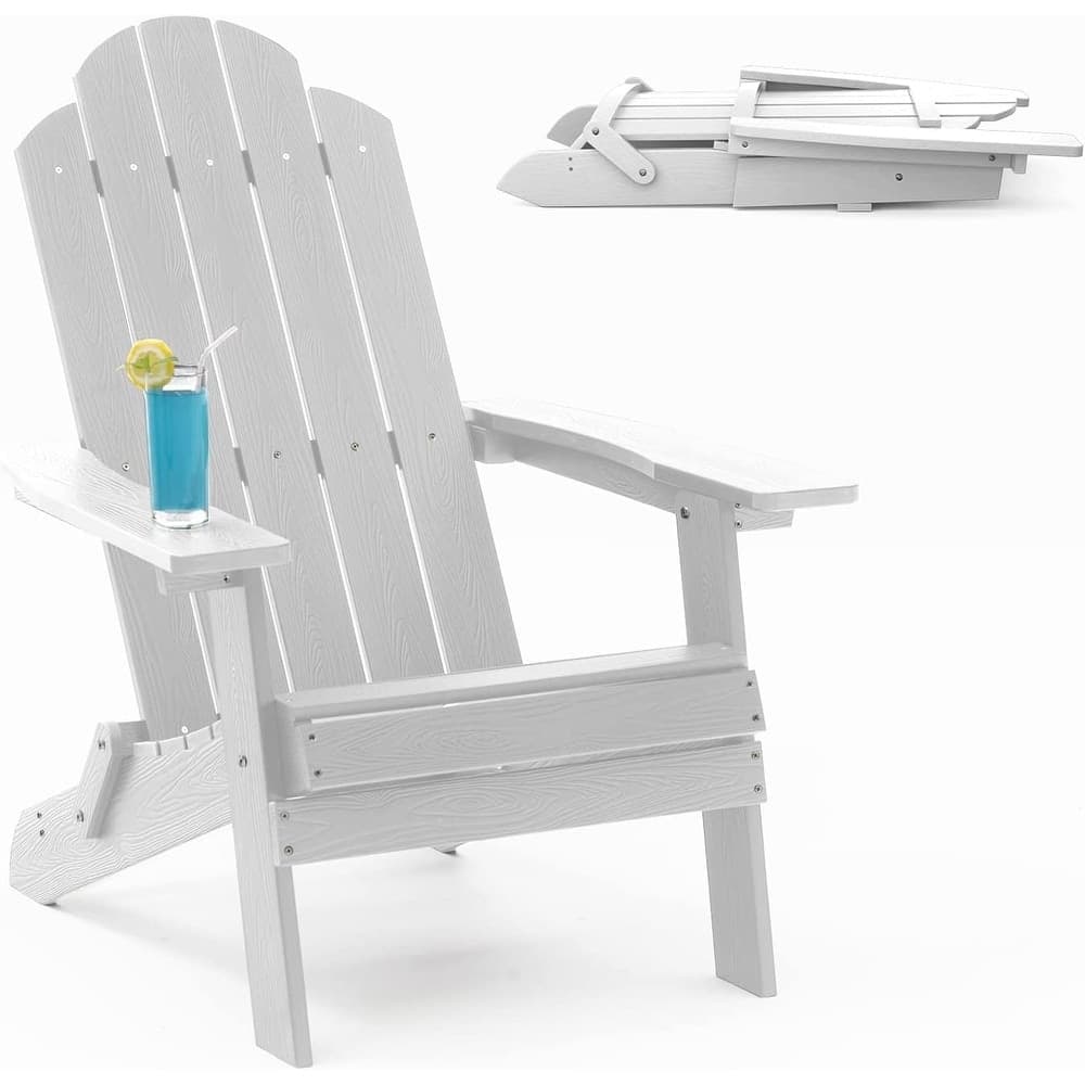 WINSOON All Weather HIPS Outdoor Set of 8 Folding Adirondack Chairs Garden Patio Chairs Fire Pit Chairs