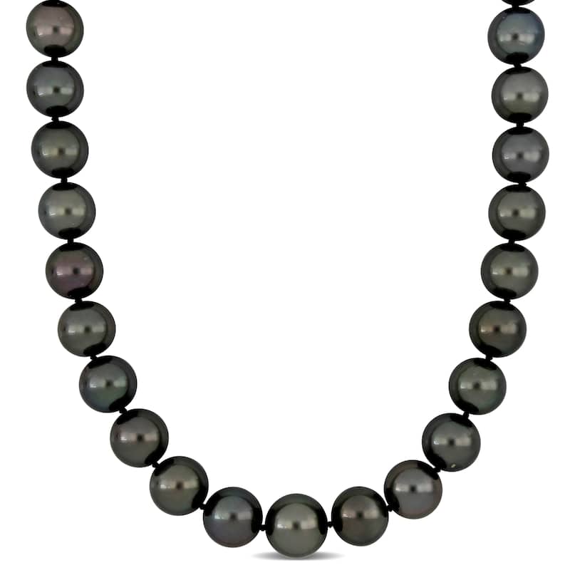 Miadora 10-12mm Black Tahitian Pearl Diamond Accents Necklace in 14k White Gold