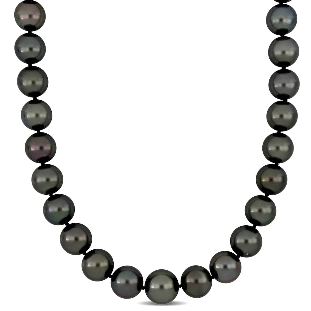 Miadora 10-12mm Black Tahitian Pearl Diamond Accents Necklace in 14k White Gold