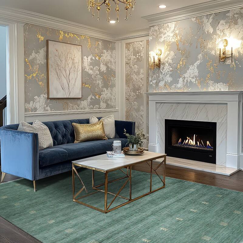 Hand-Knotted Wool Green Contemporary Transitional Rug - Modern Elegance and Timeless Craftsmanship - 5' x 8' - Green
