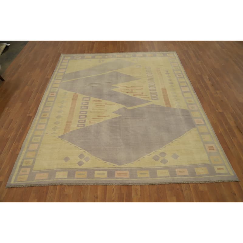 Hand Woven Oriental 100% Wool Carpet Southwestern Tribal Yellow & Gold Kilim Area Rug - 9' 8'' X 7' 10''