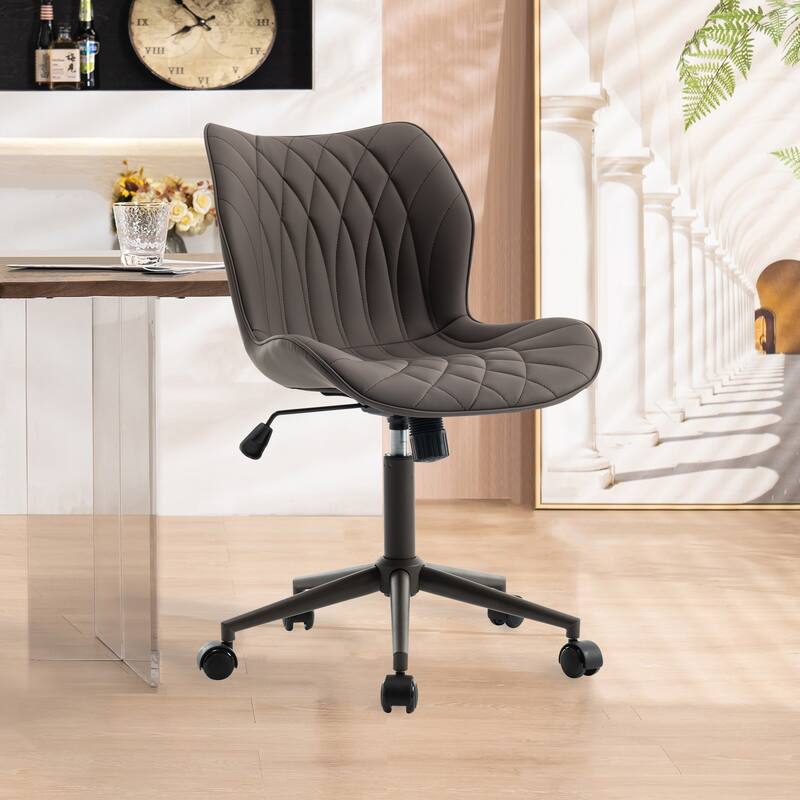 Faux Leather Office Chair with Wheels, Upholstered Task Chair - Brown