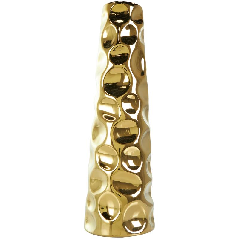 Gold Ceramic Geometric Bubble Vase with Concaved Circles