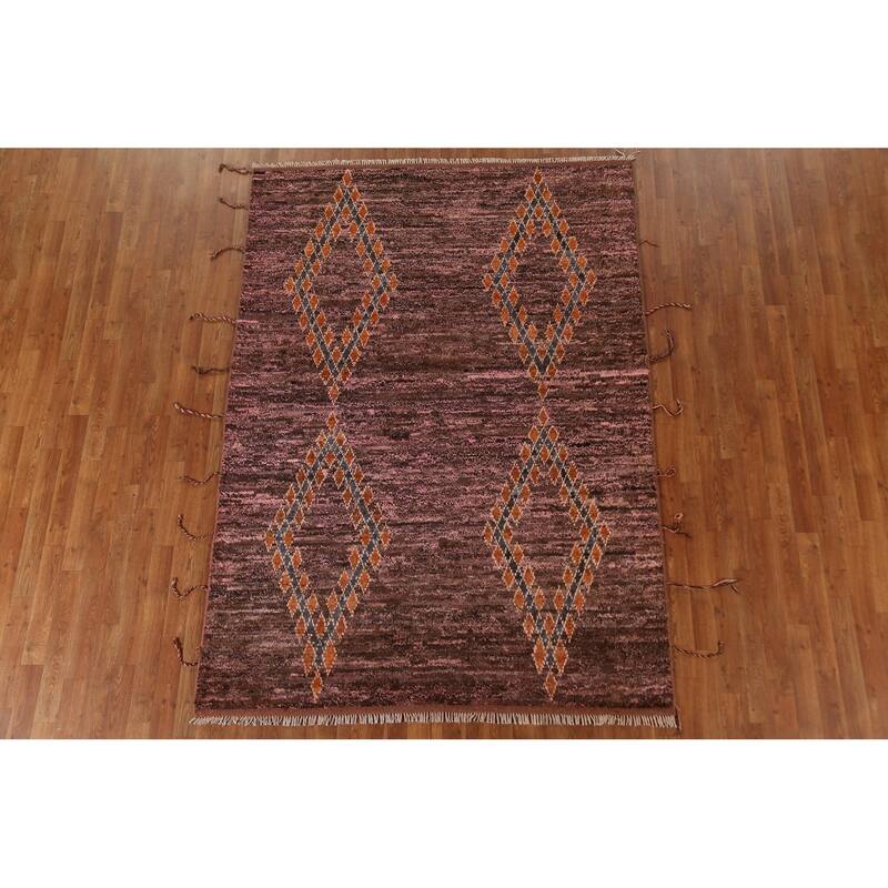 Hand Knotted Oriental 100% Wool Carpet Modern Tribal Pink Moroccan Area Rug - 8' 0'' X 5' 9''