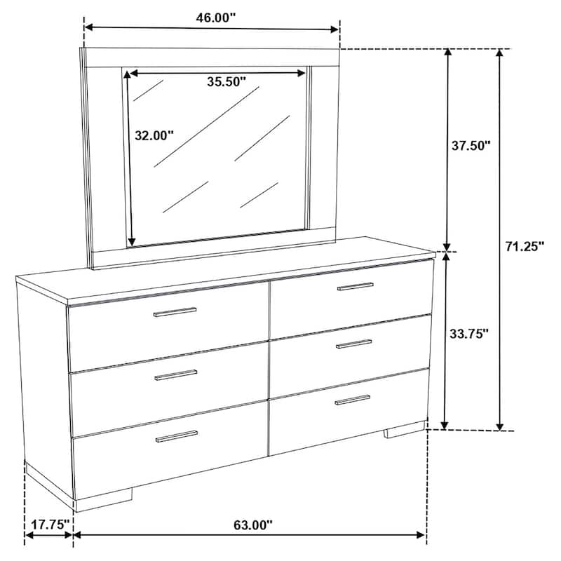 Felicity 6-drawer Wood Dresser White High Gloss