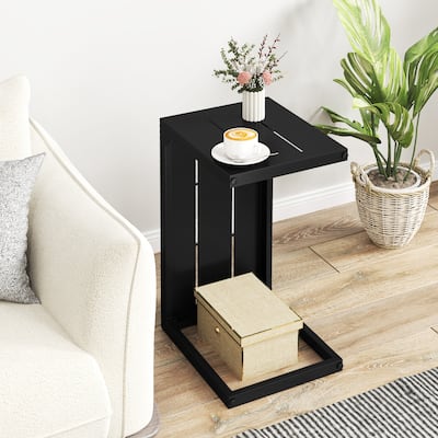 2-Pack Modern Convertible C-Shaped Side Tables Black Metal Frame for Living Room or Patio - 17" x 14" x 27"