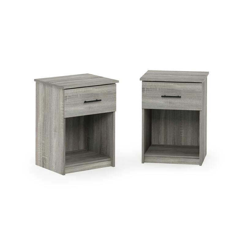Modern Nightstand Set of 2 - Grey French Oak Drawer Bedside Table Organizer