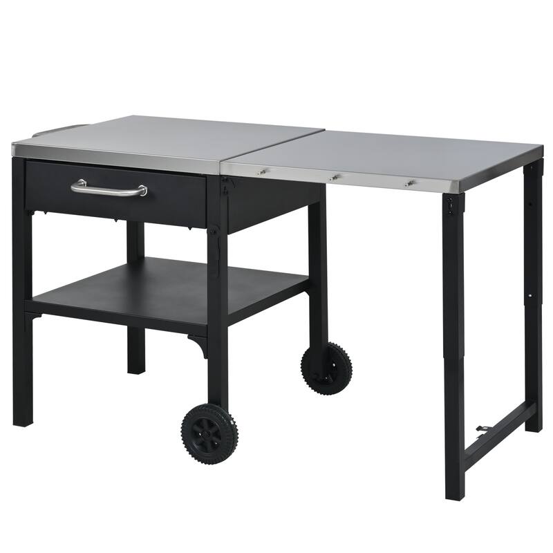 Portable Foldable Outdoor Kitchen Prep Station, BBQ Grill Cart with Expandable Top and Storage for Patio