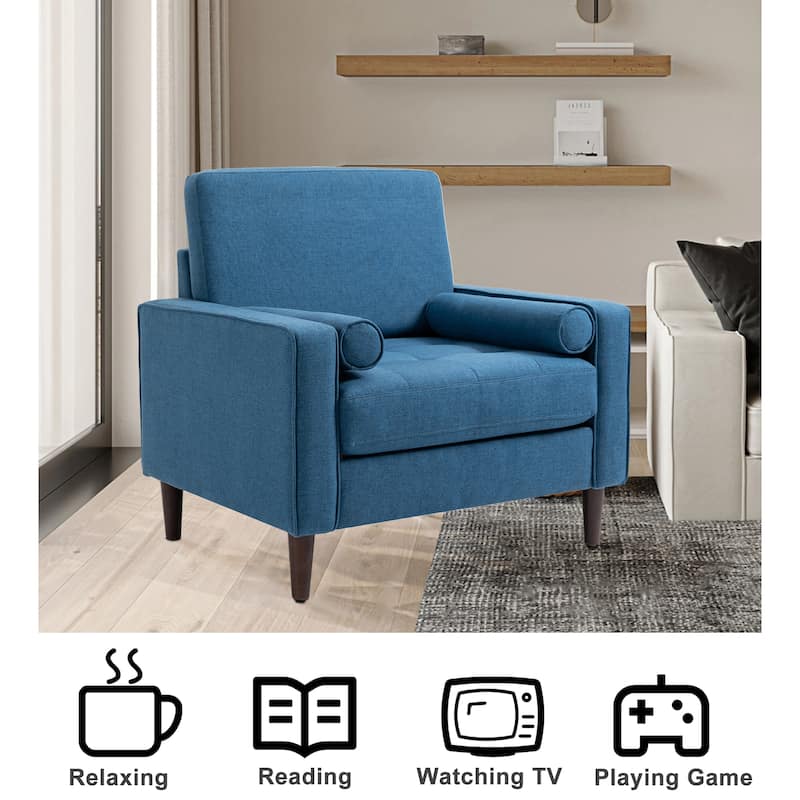 35.48" Cotton Linen Square Arm Tufted Club Chair