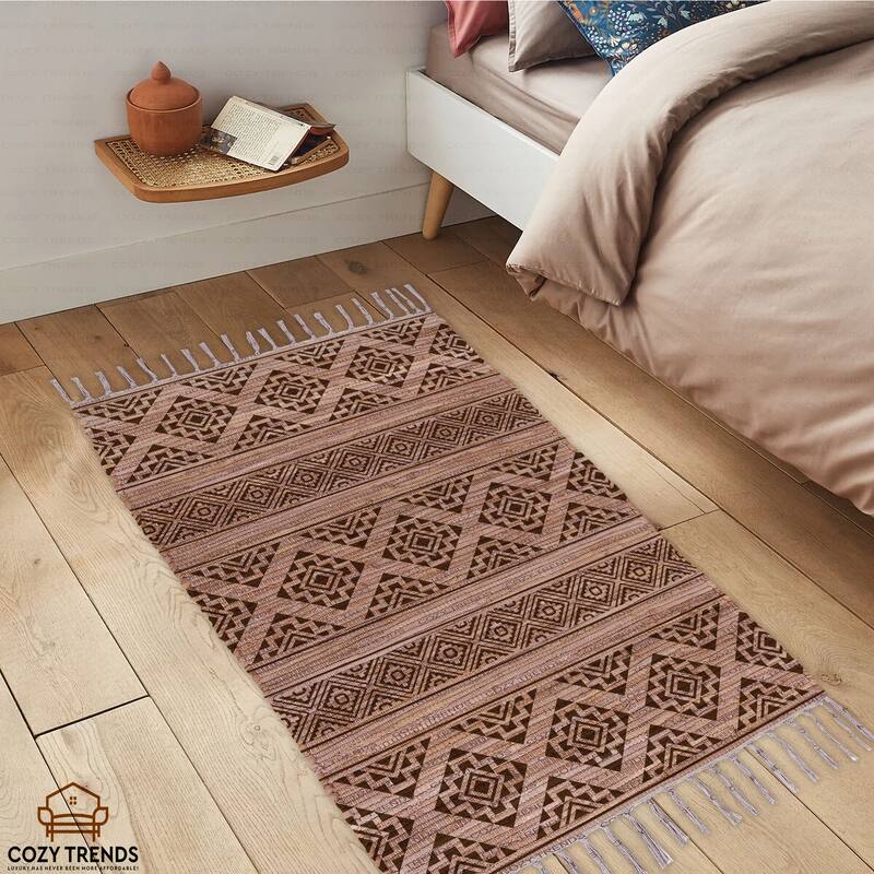 Authentic Hand-Woven Indian Cotton Rug 24''x36'' - Washable, Reversible, and Timelessly Stylish - 2'x3'
