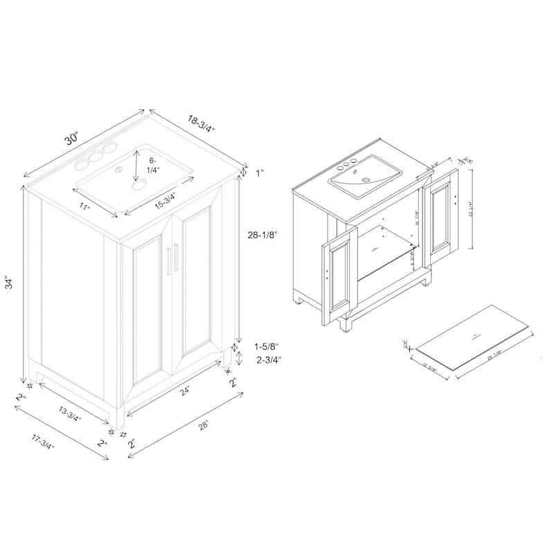 30" Freestanding Vanity with Marble Top and Storage Cabinet