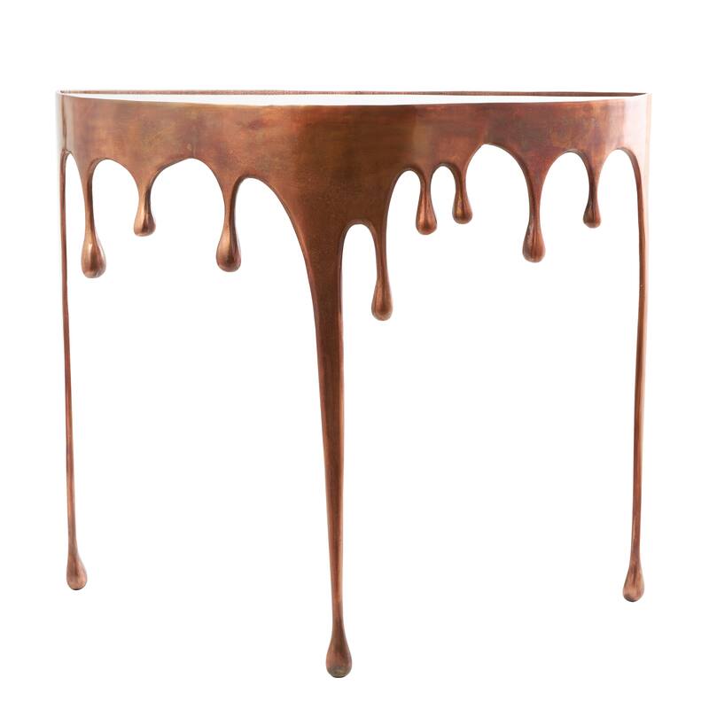 Aluminum Metal Accent, Console, and Coffee Table Collection with Drip Melting Design and Smoke Shaded Glass Top Multiple Colors