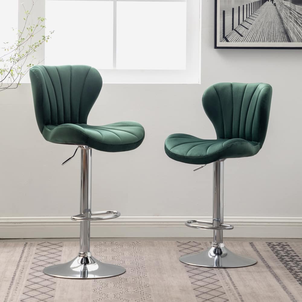 Roundhill Furniture Ellston Upholstered Adjustable Swivel Barstools, Set of 2