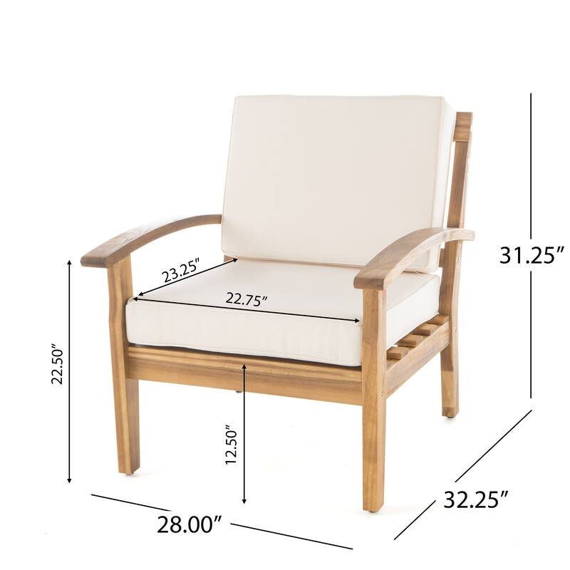 Roomfitters Outdoor Club Chair with Cushions, Durable Acacia Wood Frame and Weather-Resistant Seating