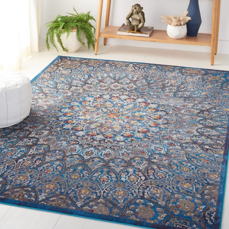 SAFAVIEH Aria Annonciade Floral Rug - 6'5" Square - Navy/Gold