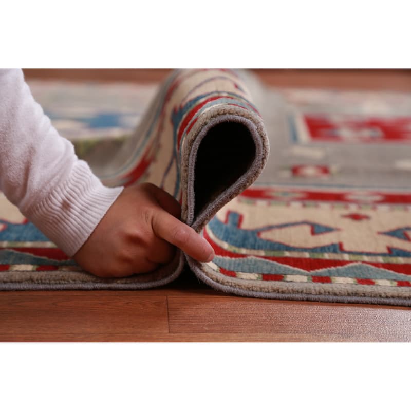 Hand Knotted Oriental 100% Wool Carpet Traditional Geometric Greys & Charcoal Kazak Area Rug - 9' 6'' X 7' 9''