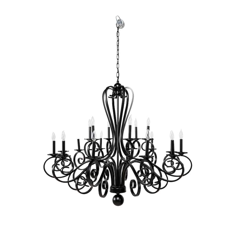 Metal Antique Style Holding 12 or 18 Light Chandelier with Scrolls - Black - Roche River Decor
