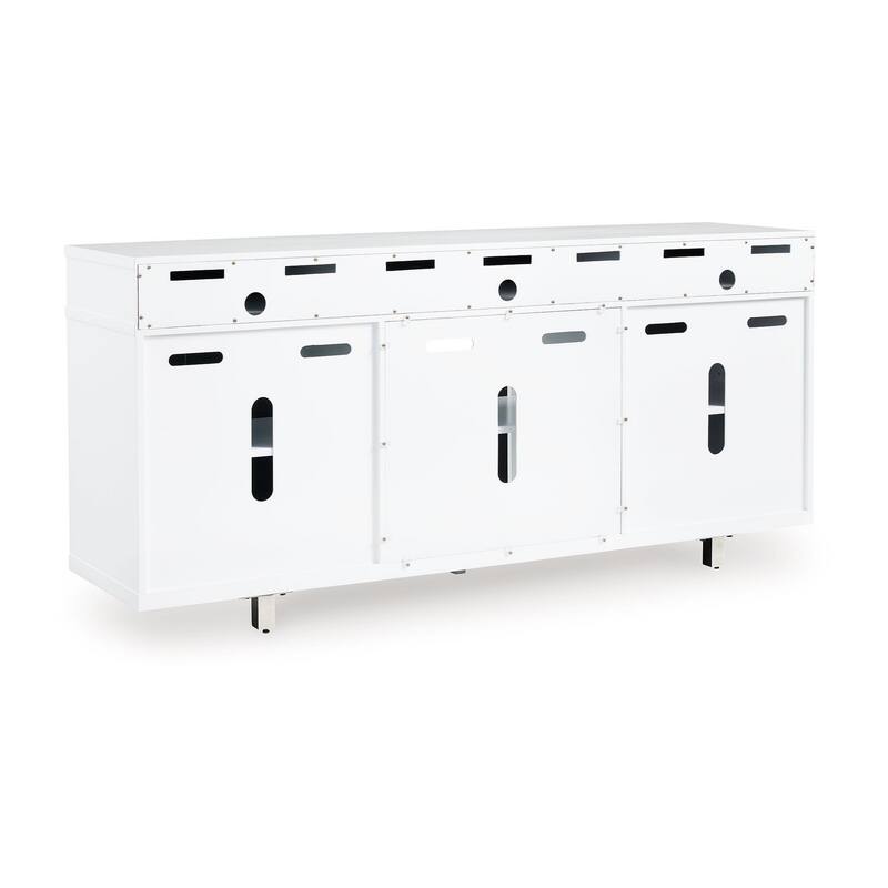 Ardon TV Media Console, Open Fireplace Area, White Black Wood, 72 Inch