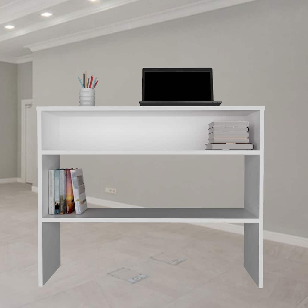 Compact Computer Desk with 2-Tier Shelving, Rich Laminate Finish, and Space-Saving Design for Offices or Entryways