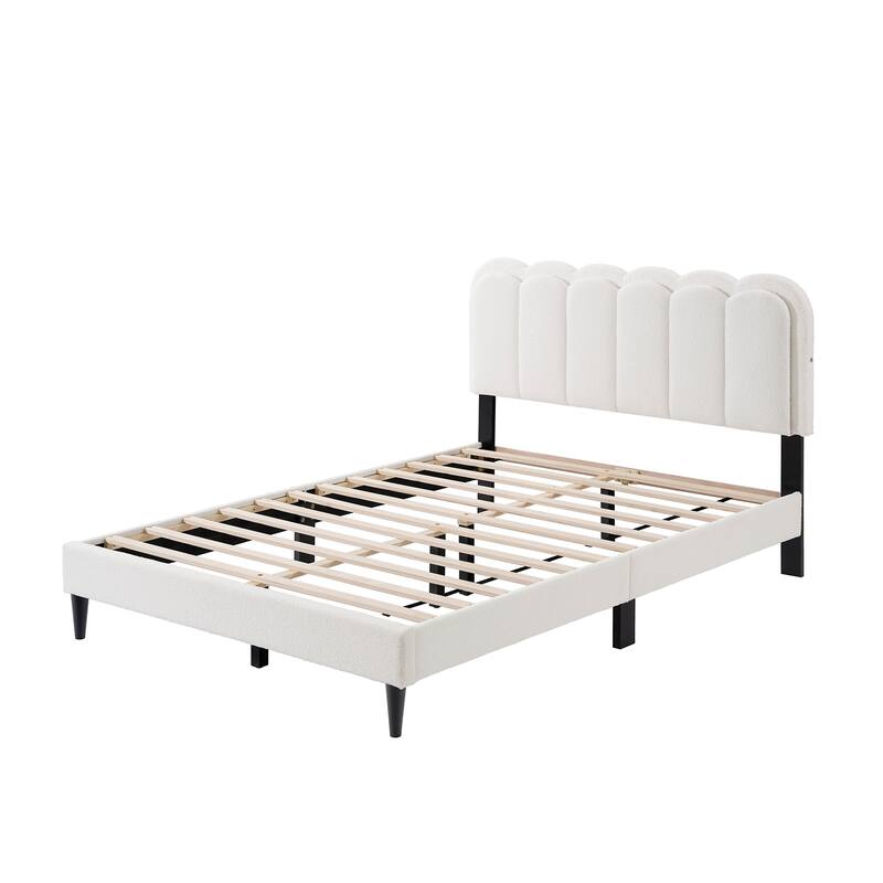 Christopher Knight Home - Olaf Cream Lambswool Petal Headboard Bed Frame with Ambient Light