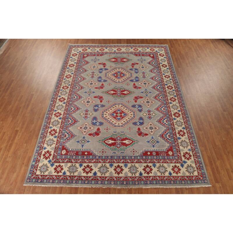 Large Geometric Kazak Oriental Area Rug Handmade Wool Carpet - 9'9" x 13'9"