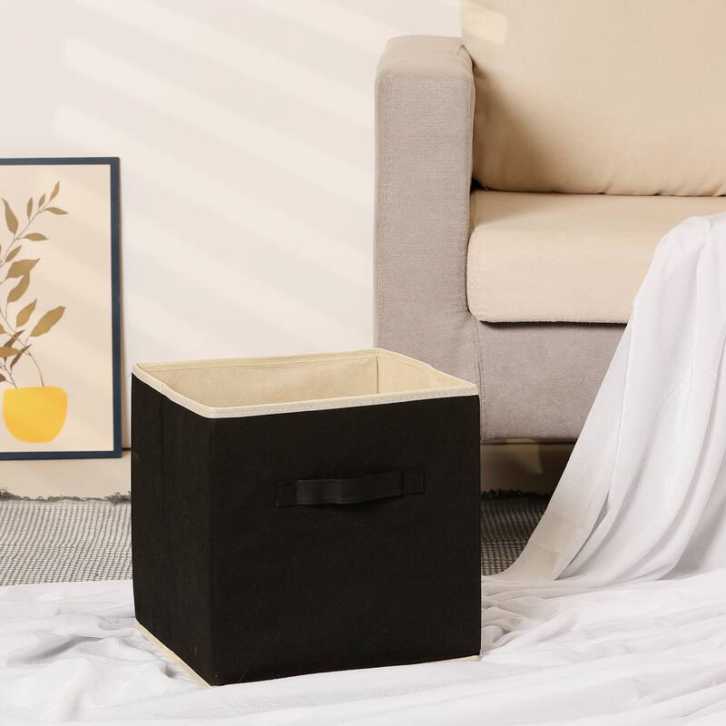 3 Pcs Square Fabric Collapsible Storage Basket Bin with Handle, Storage Cube for Shelves Closet Organizing Clothes Books