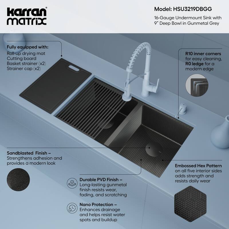 Karran USA HSU3219DB Matrix 32" Undermount Double Basin Stainless